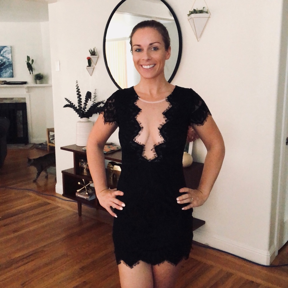 Black lace dress with sheer material  chest